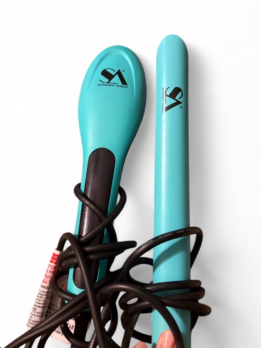 Straight Ahead Turquoise Hair Styling Iron Set - Compact Curling Wand & Brush